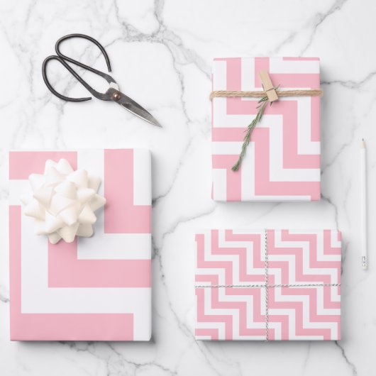 Pink und weiß Unterschiedliche Größen Diagonal Zic Geschenkpapier Set (Vorderseite)