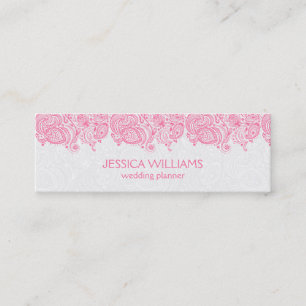 Pink- und Weiß vintage Paisley-Spitze Hochzeitspla Mini Visitenkarte