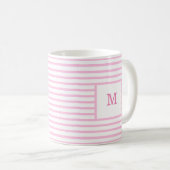 Pink und weiße Streifen für Baby-Monogramm Kaffeetasse (VorderseiteRechts)