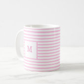 Pink und weiße Streifen für Baby-Monogramm Kaffeetasse (Vorderseite Links)