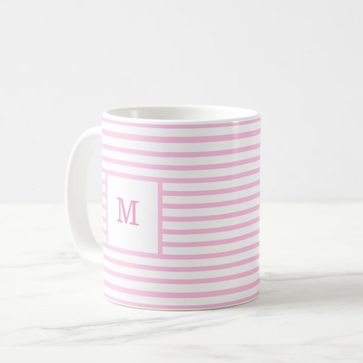 Pink und weiße Streifen für Baby-Monogramm Kaffeetasse (Vorderseite Links)