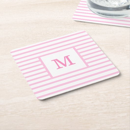Pink und weiße Streifen für Baby-Monogramm Rechteckiger Pappuntersetzer (angewinkelt)