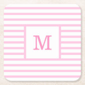 Pink und weiße Streifen für Baby-Monogramm Rechteckiger Pappuntersetzer (Vorderseite)