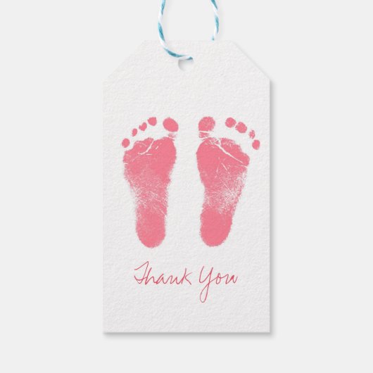 Pink und White Baby Footprints Geschenkanhänger (Rückseite)