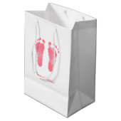 Pink und White Baby Footprints Mittlere Geschenktüte (Rückseite Schrägansicht)