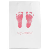 Pink und White Baby Footprints Mittlere Geschenktüte (Vorderseite)