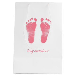 Pink und White Baby Footprints Mittlere Geschenktüte