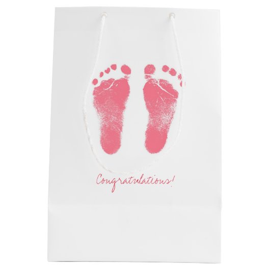 Pink und White Baby Footprints Mittlere Geschenktüte (Rückseite)