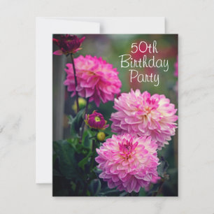 Pink und White Dahlia Blume 50. Geburtstagsparty Einladung