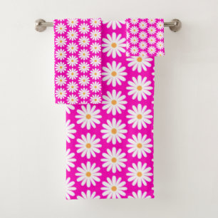 Pink und White Daisy Blume Muster Badhandtuch Set