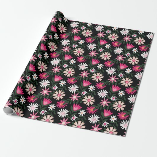 Pink und White Daisy Muster Geschenkpapier (Ungerollt)