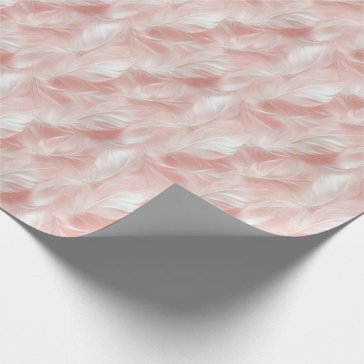 Pink und White Feather Muster Bridal Geschenkpapier (Ecke)