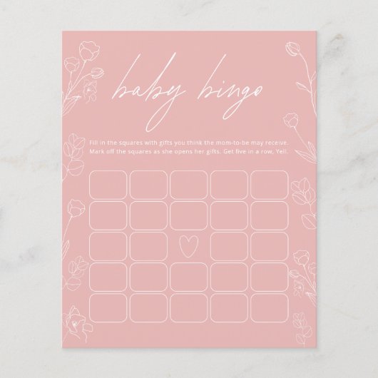 Pink und White Floral Bingo Baby Duschgame (Vorderseite)