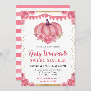 Pink und White Floral Pumpkin Fall Sweet 16 Einladung