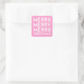 Pink und White Frohe Weihnachtskleber Quadratischer Aufkleber (Tasche)