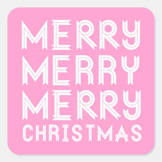 Pink und White Frohe Weihnachtskleber Quadratischer Aufkleber (Vorderseite)