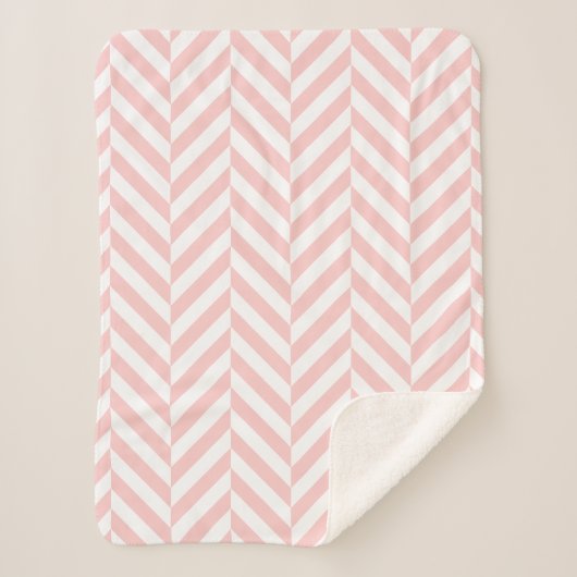 Pink und White Geometric Herringbone-Muster Sherpadecke (Vorderseite)
