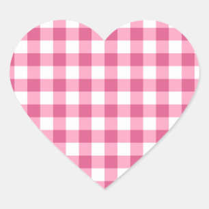 Pink und White Gingham Karo Muster Herz-Aufkleber
