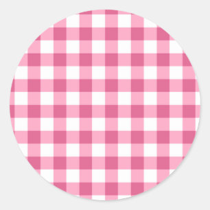 Pink und White Gingham Karo Muster Runder Aufkleber