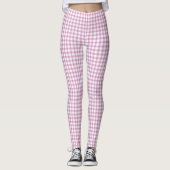 Pink und White Gingham Karos Muster Leggings (Vorderseite)