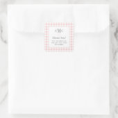 Pink und White Gingham Monogram Vielen Dank Quadratischer Aufkleber (Tasche)