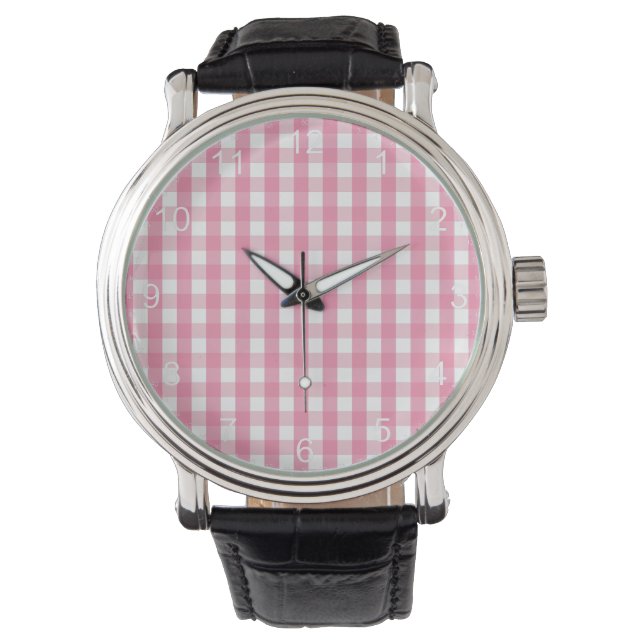 Pink und White Gingham Muster Armbanduhr (Vorderseite)