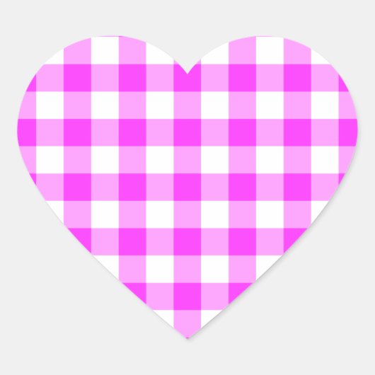 Pink und White Gingham Muster Herz-Aufkleber (Vorderseite)