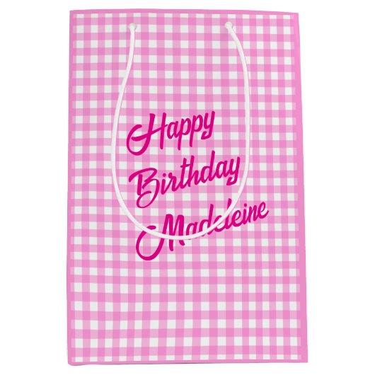 Pink und White Gingham Muster Mittlere Geschenktüte (Vorderseite)