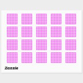 Pink und White Gingham Muster Quadratischer Aufkleber (Blatt)