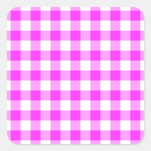 Pink und White Gingham Muster Quadratischer Aufkleber (Vorderseite)