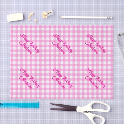 Pink und White Gingham Muster Seidenpapier (Handwerk)