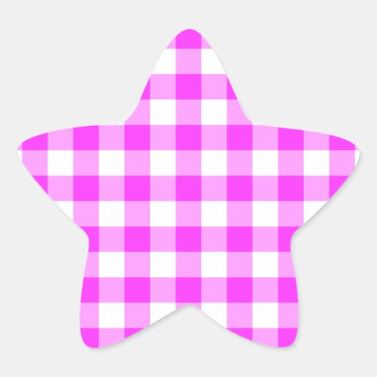 Pink und White Gingham Muster Stern-Aufkleber (Vorderseite)