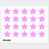 Pink und White Gingham Muster Stern-Aufkleber (Blatt)