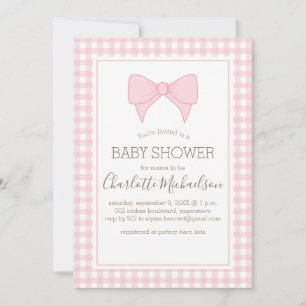 Pink und White Gingham Pattern Baby Dusche Einladung