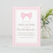 Pink und White Gingham Pattern Baby Dusche Einladung (Stehend Vorderseite)