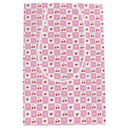 Pink und White Gingham Pattern Kirschen Geschenkta Mittlere Geschenktüte