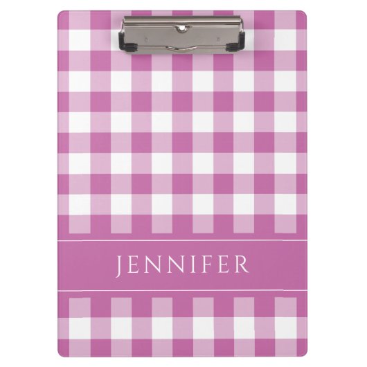 Pink und White Gingham Prüfmuster Name Print Klemmbrett (Vorderseite)