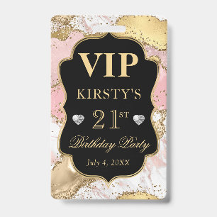 Pink und White Gold Glitter Achat Geburtstag VIP Ausweis