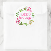 Pink und White Happy Holidays Wreath Runder Aufkleber (Tasche)