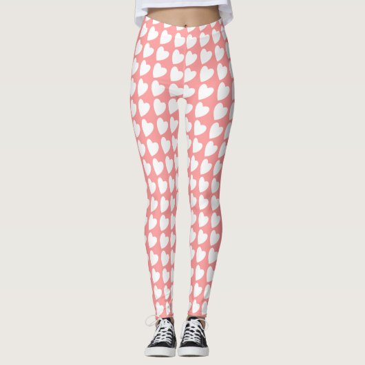 Pink und White Heart Pattern Girly Leggings (Vorderseite)
