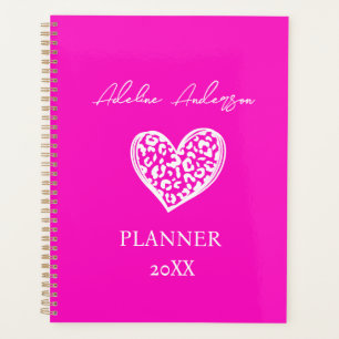 Pink und White Leopard Muster Herz Planer