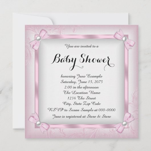 Pink und White Pearl Princess Tutu Babydusche Einladung (Rückseite)