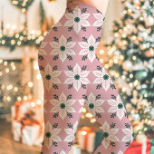 Pink und White Poinsettia Muster Weihnachten Leggings