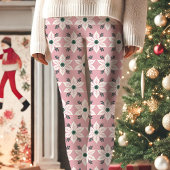 Pink und White Poinsettia Muster Weihnachten Leggings