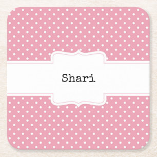 Pink und White Polka Dots Personalisiert Rechteckiger Pappuntersetzer