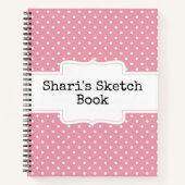 Pink und White Polka Dots Personalisiertes Sketchb Notizblock (Vorderseite)