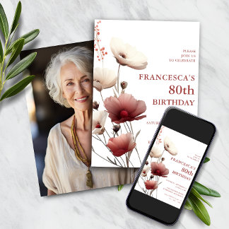 Pink und White Poppy 80. Geburtstag Einladung