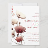 Pink und White Poppy 90. Geburtstag Einladung (Vorderseite)