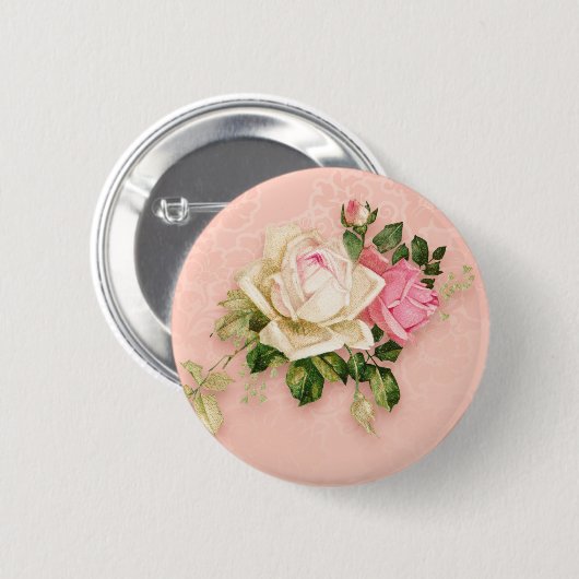 Pink und White Rose Blumenstrauß Button (Vorne & Hinten)