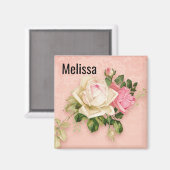 Pink und White Rose Blumenstrauß Magnet (Vorderseite/Rückseite)